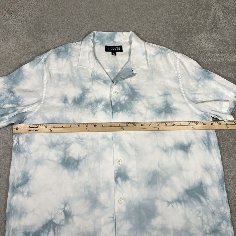 Cuts Clothing Shirt Men XL Blue White Tie Dye Camp Collar Hyperloop Rayon - Picture 9 of 13